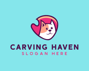 Happy Cute Pet Cat Badge logo design