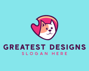 Happy Cute Pet Cat Badge logo design