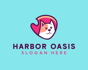 Happy Cute Pet Cat Badge logo design