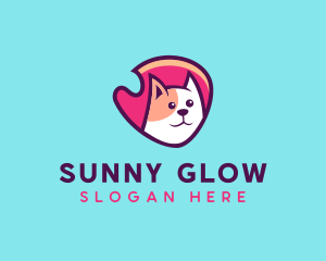 Happy Cute Pet Cat Badge logo design