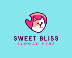 Happy Cute Pet Cat Badge logo design