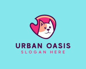 Happy Cute Pet Cat Badge logo design