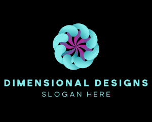 3d Digital Swirl Flower logo design