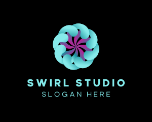 3d Digital Swirl Flower logo design