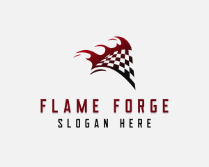 Flaming Racing Flag  logo design