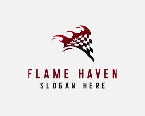 Flaming Racing Flag  logo design