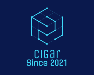 Blue Digital Cube  logo design