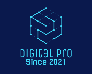 Blue Digital Cube  logo design