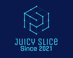 Blue Digital Cube  logo design