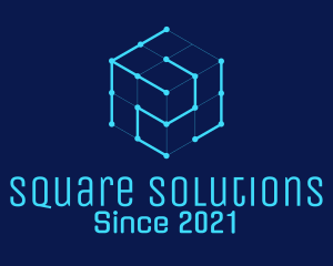 Blue Digital Cube  logo design