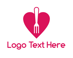 Dinner - Pink Heart Fork logo design