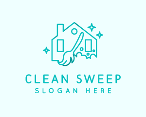 Teal Housekeeper Broom logo design