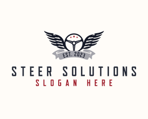 Steering Wheel Wings Mechanic logo design