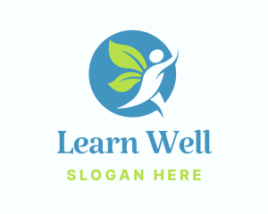 Wellness Human Leaf Wings logo design