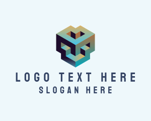 3d - Geometric 3D Block logo design