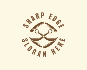 Scissors Barbershop Mustache logo design