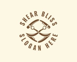 Scissors Barbershop Mustache logo design