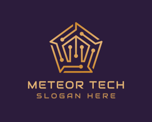 Gold Pentagon Tech Circuit logo design