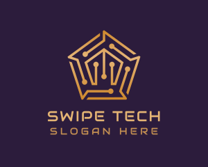 Gold Pentagon Tech Circuit logo design