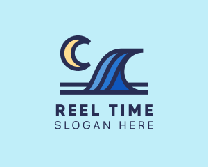 Surf Wave Moon logo design