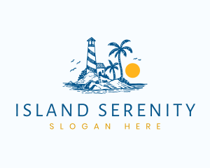 Beach Lighthouse Island logo design