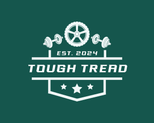 Tire Barbell Shield logo design