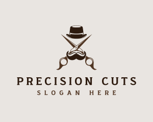 Barbershop Scissors Mustache logo design