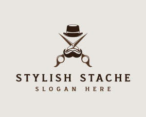 Barbershop Scissors Mustache logo design