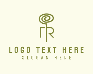 Green Plant Tendril Letter R logo