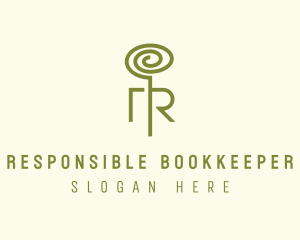 Green Plant Tendril Letter R logo design