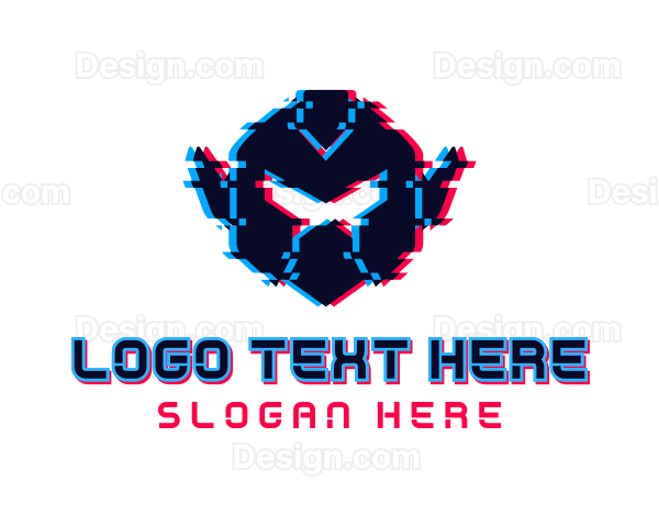 Robot Glitch Gaming Logo