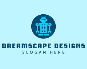 Blue Mechanical Robot Engineering logo design