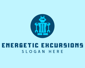 Blue Mechanical Robot Engineering logo design