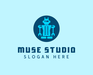 Blue Mechanical Robot Engineering logo design