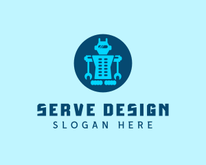 Blue Mechanical Robot Engineering logo design