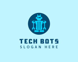 Blue Mechanical Robot Engineering logo design