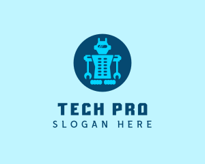 Blue Mechanical Robot Engineering logo design