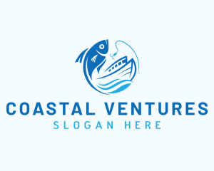 Fisherman Boat Fish logo design