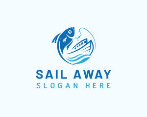 Fisherman Boat Fish logo design