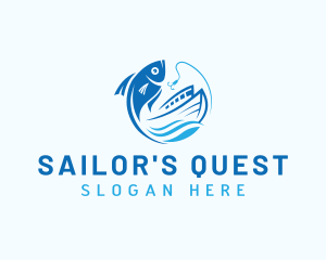 Fisherman Boat Fish logo design