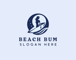 Woman Surfing Beachwear logo design