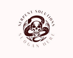 Serpent Skull Leaves logo design