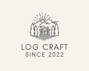 Log Cabin Woodlands Sunrise logo design