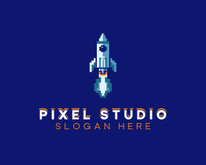 Pixel Rocket Ship logo design