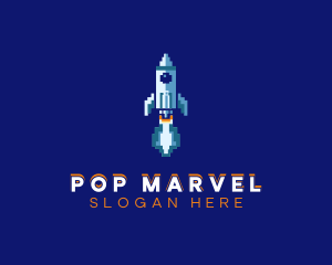 Pixel Rocket Ship logo design