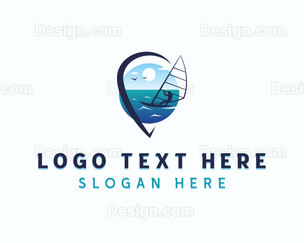 Travel Windsurfer Location Pin Logo