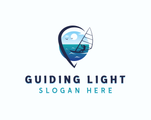 Travel Windsurfer Location Pin logo design