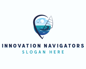 Travel Windsurfer Location Pin logo design