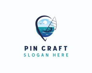 Travel Windsurfer Location Pin logo design