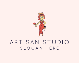 Woman Painter Cartoon logo design